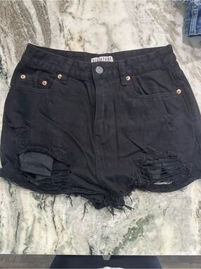 Signature Black Distressed High-Rise Jean Shorts